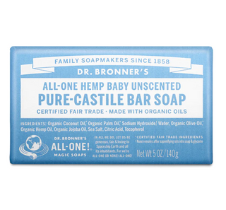 Dr Bronner's Magic Bar Soap - All-One Hemp Pure Castile Soap - UNSCENTED Baby-Mild 