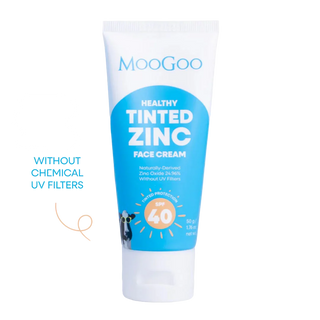 Moogoo Healthy Tinted Zinc Face Cream tube on a white background