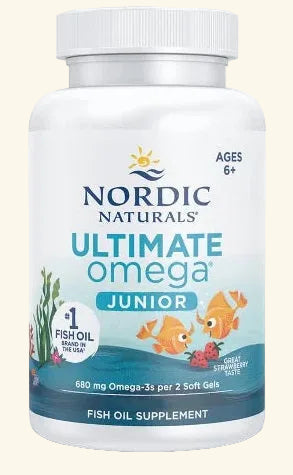 Nordic Naturals Ultimate Omega Junior fish oil supplement bottle on a white background