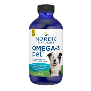 Bottle of Nordic Naturals Omega-3 Pet supplement on a white background